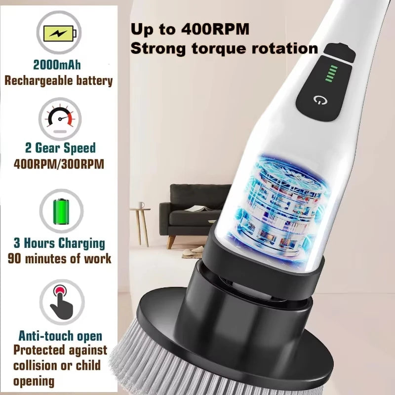 Electric Multipurpose Cleaning Brush, Power Cleaner for Kitchen Bathroom Toilet Tile Floor Shower Household Deep Cleaning Tool