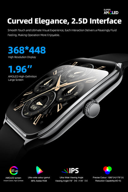New Ultra Thin Smart Watch men 1.96" AMOLED HD Pixel Display Always Show Time BT Call Reminder Smartwatch Ladies For Android iOS