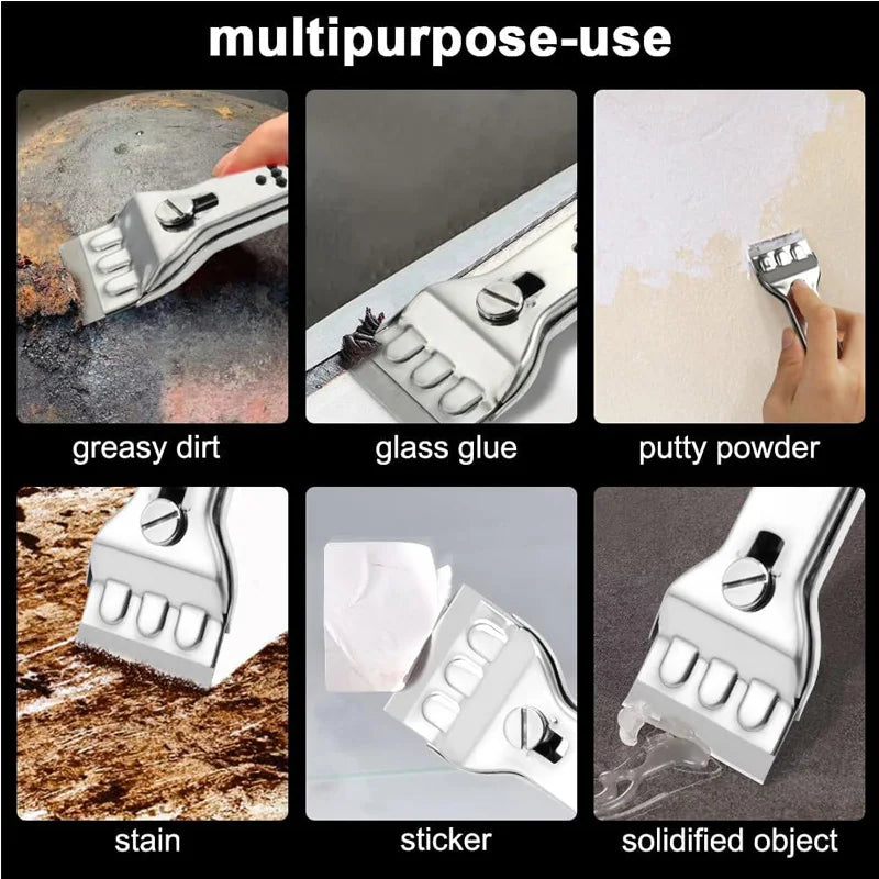 Stainless Steel Hob Scraper Kitchen Glass&Ceramic Scraper with Replacement Blades Wall Floor Window Cleaning Scraper Tools