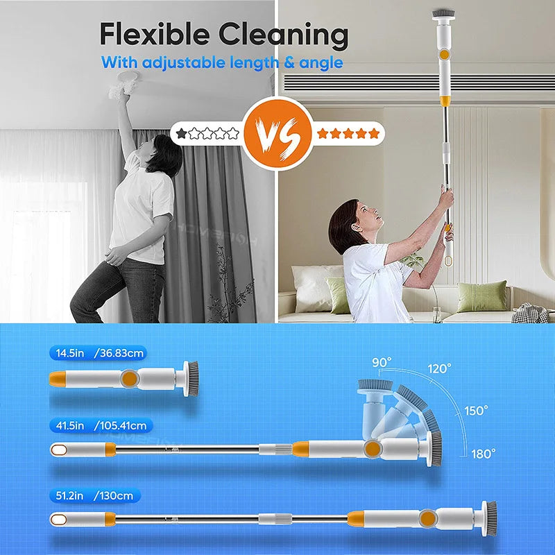 HOMEFISH NEW 8-in-1 Electric Spin Scrubber Wireless Cleaning Brush  Waterproof Bathroom Scrubber Adjustable Extension Handle