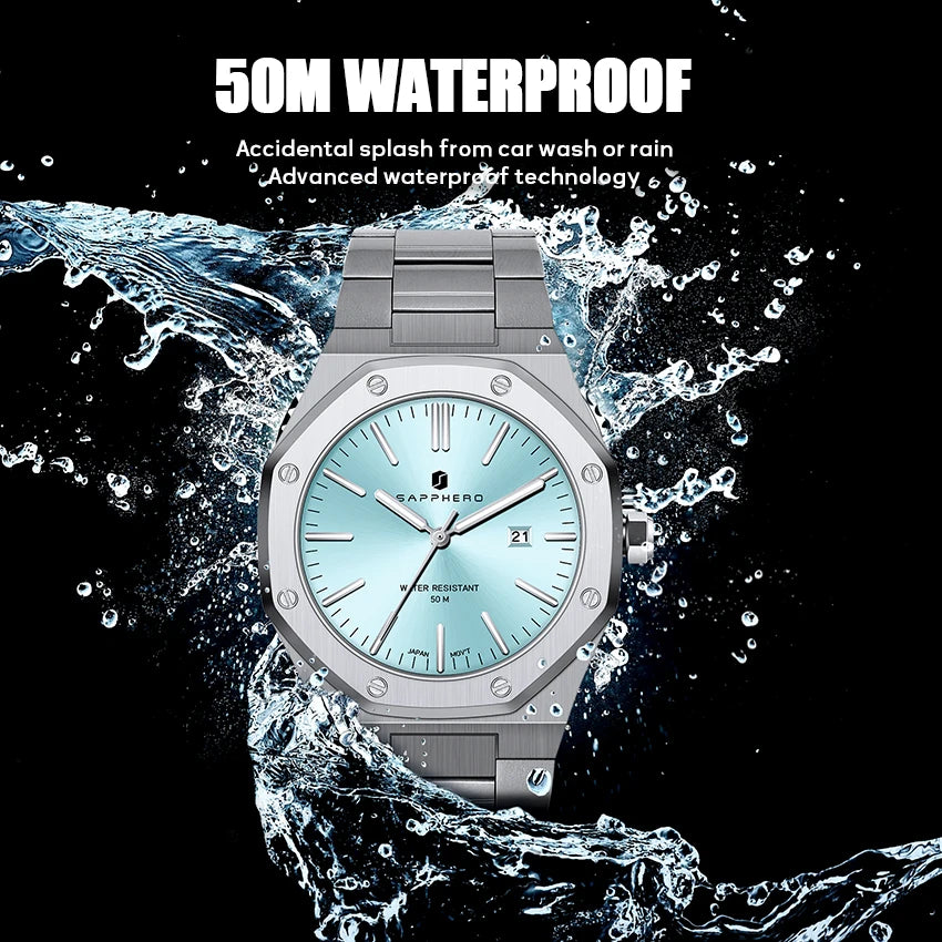 SAPPHERO Fashion Men's Watches Stainless Steel Watches Men's Business Watches Date Display Waterproof Men's Watches For Men