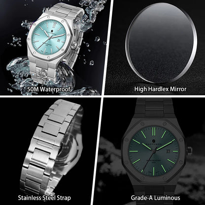 SAPPHERO Fashion Men's Watches Stainless Steel Watches Men's Business Watches Date Display Waterproof Men's Watches For Men