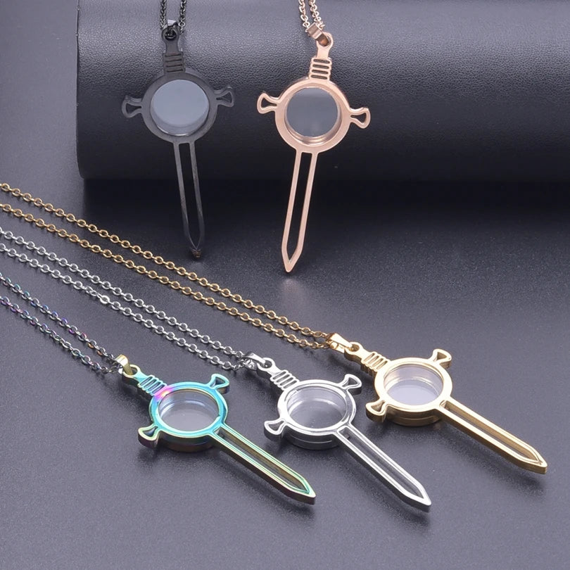 1Pc Gothic Moon Cross Round Memory Relicario Pendant Necklaces Jewelry Animal Glass Floating Cremation Ashes Locket Men Collares