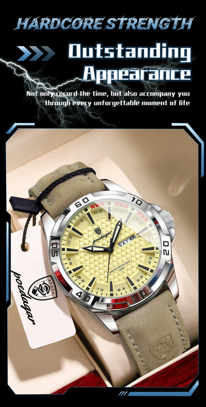 POEDAGAR Original Business Man Wristwatch Waterproof Luminous Date Week Casual Watch For Men Quartz Leather Luxury Fashion Men's Watches Reloj