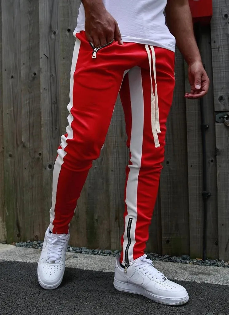   2024 New Sports Casual Pants Low Feet Zip Pocket Cotton Summer Pants Casual Men's Sports Pants Running Pants Splice Stripe Gym