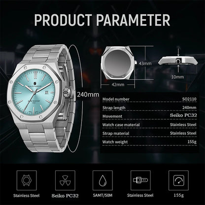 SAPPHERO Fashion Men's Watches Stainless Steel Watches Men's Business Watches Date Display Waterproof Men's Watches For Men
