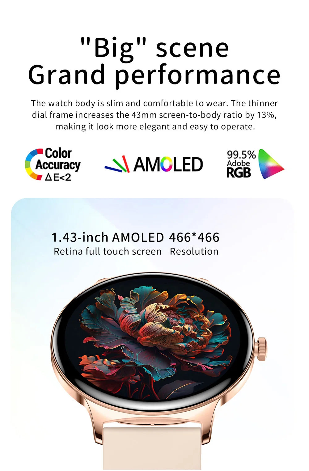 COLMI V89 Women's Smartwatch 1.43” AMOLED Display Bluetooth Phone Calls Health Tracker Waterproof Bluetooth Smart Watch
