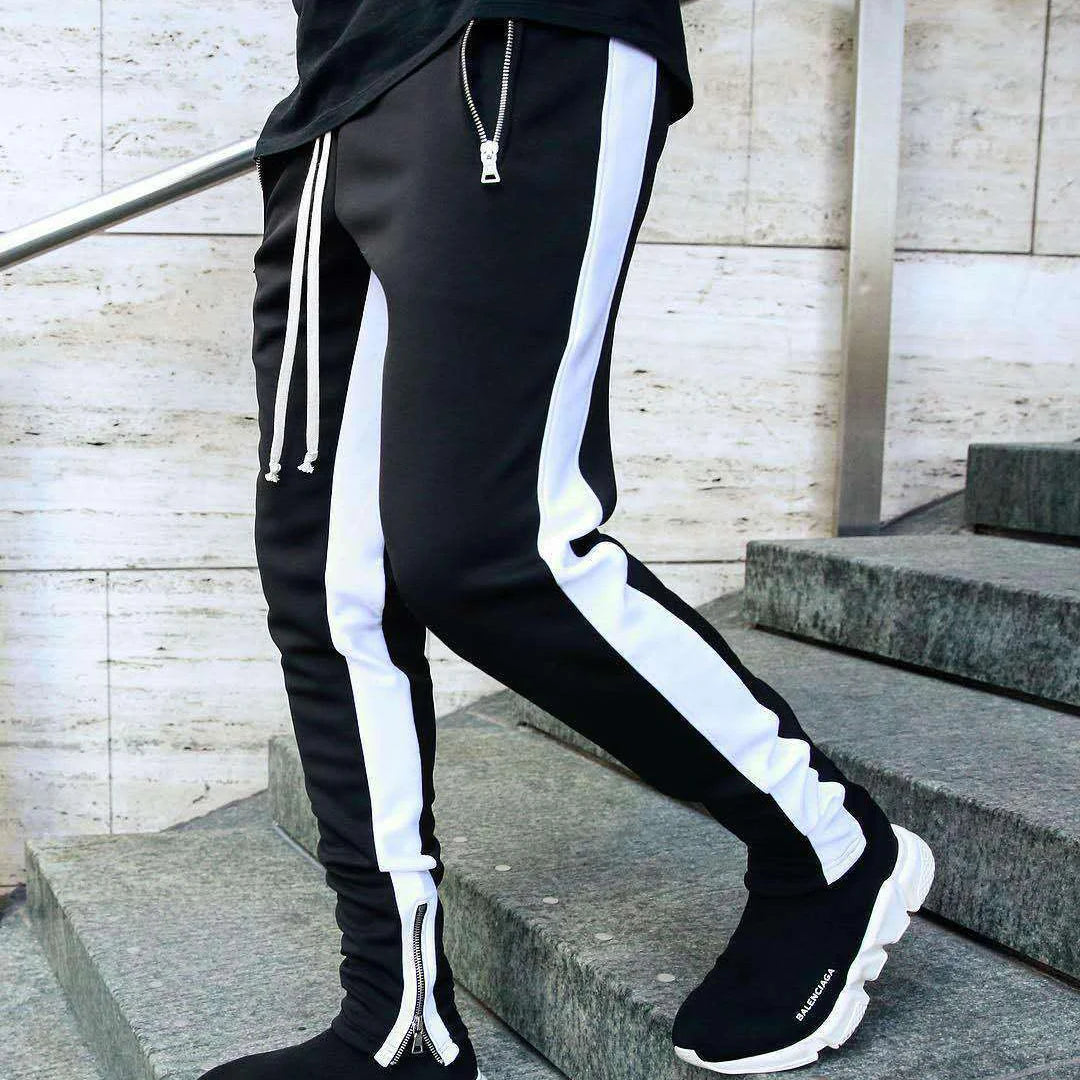   2024 New Sports Casual Pants Low Feet Zip Pocket Cotton Summer Pants Casual Men's Sports Pants Running Pants Splice Stripe Gym