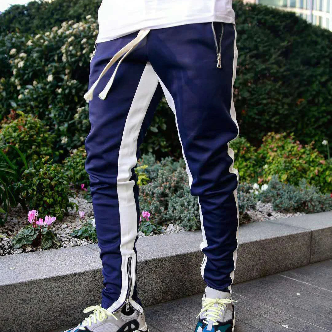   2024 New Sports Casual Pants Low Feet Zip Pocket Cotton Summer Pants Casual Men's Sports Pants Running Pants Splice Stripe Gym