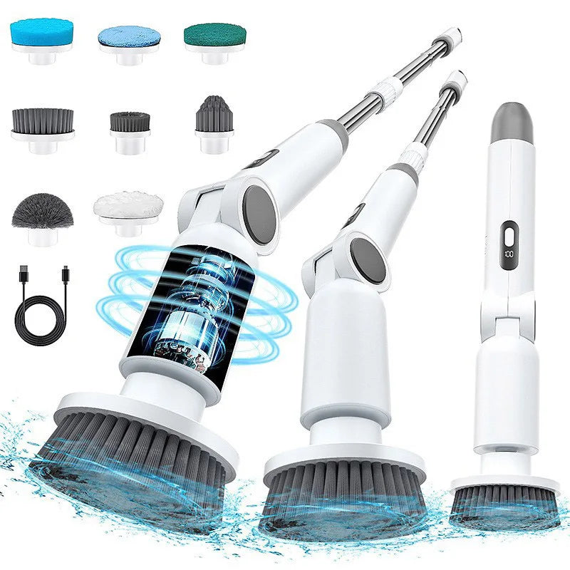 HOMEFISH NEW 8-in-1 Electric Spin Scrubber Wireless Cleaning Brush  Waterproof Bathroom Scrubber Adjustable Extension Handle