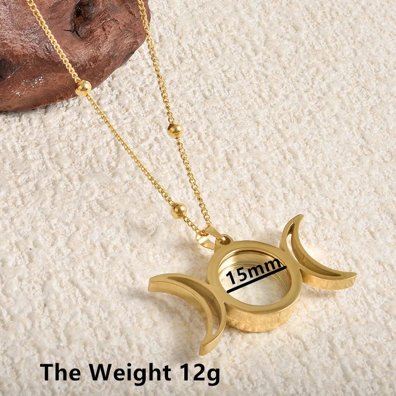 1Pc Gothic Moon Cross Round Memory Relicario Pendant Necklaces Jewelry Animal Glass Floating Cremation Ashes Locket Men Collares