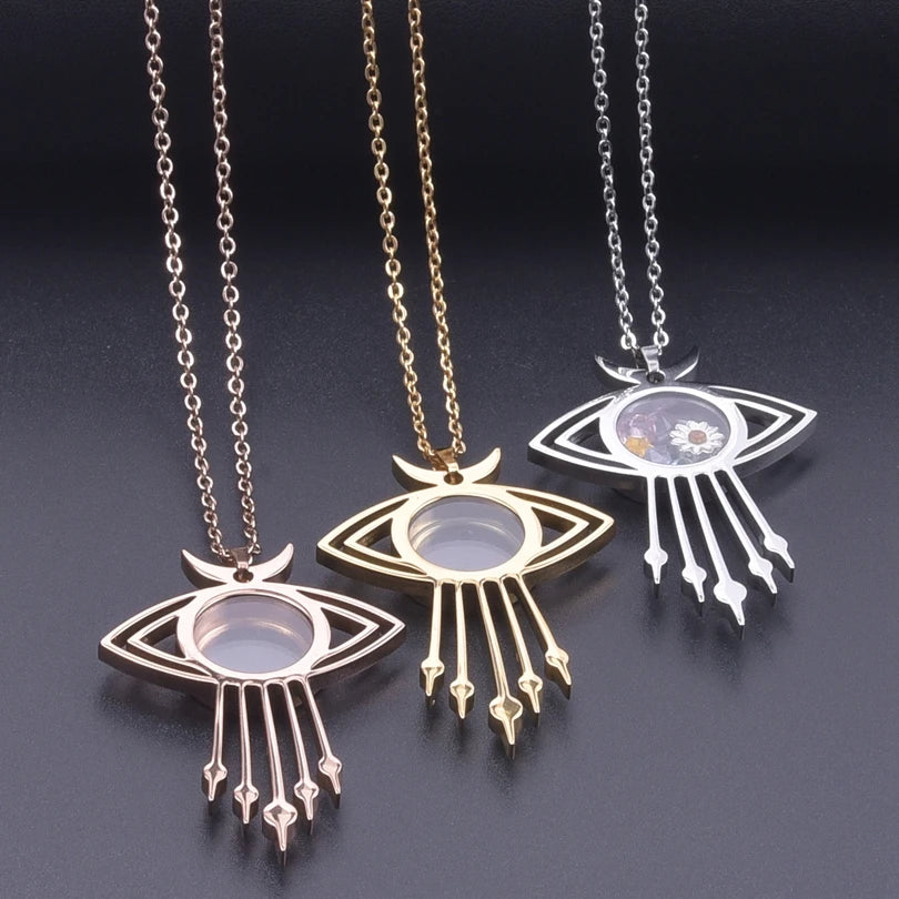 1Pc Gothic Moon Cross Round Memory Relicario Pendant Necklaces Jewelry Animal Glass Floating Cremation Ashes Locket Men Collares