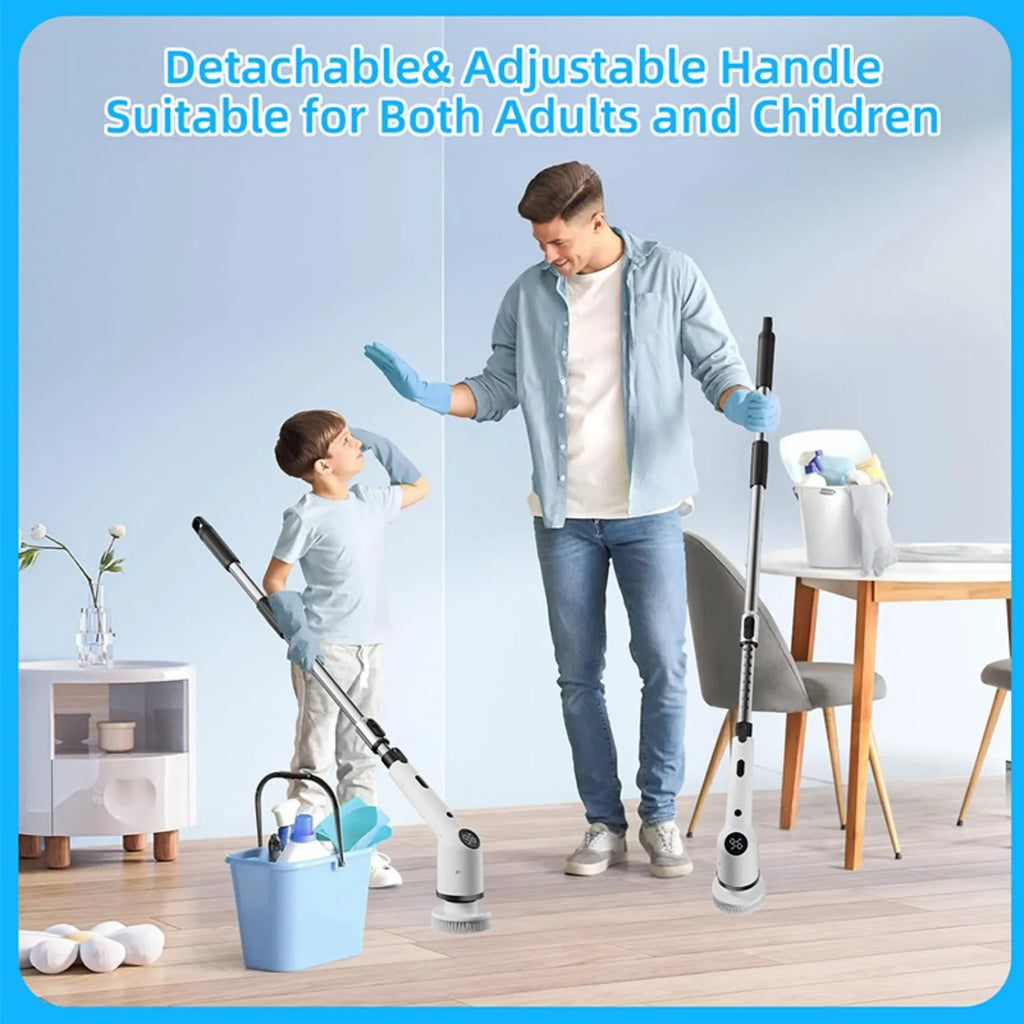 Cordless Electric Spin Cleaning Brush with 8 Brush Heads, 1300mAh Battery & 3 Speeds (350/400/450 RPM), Extendable Handle