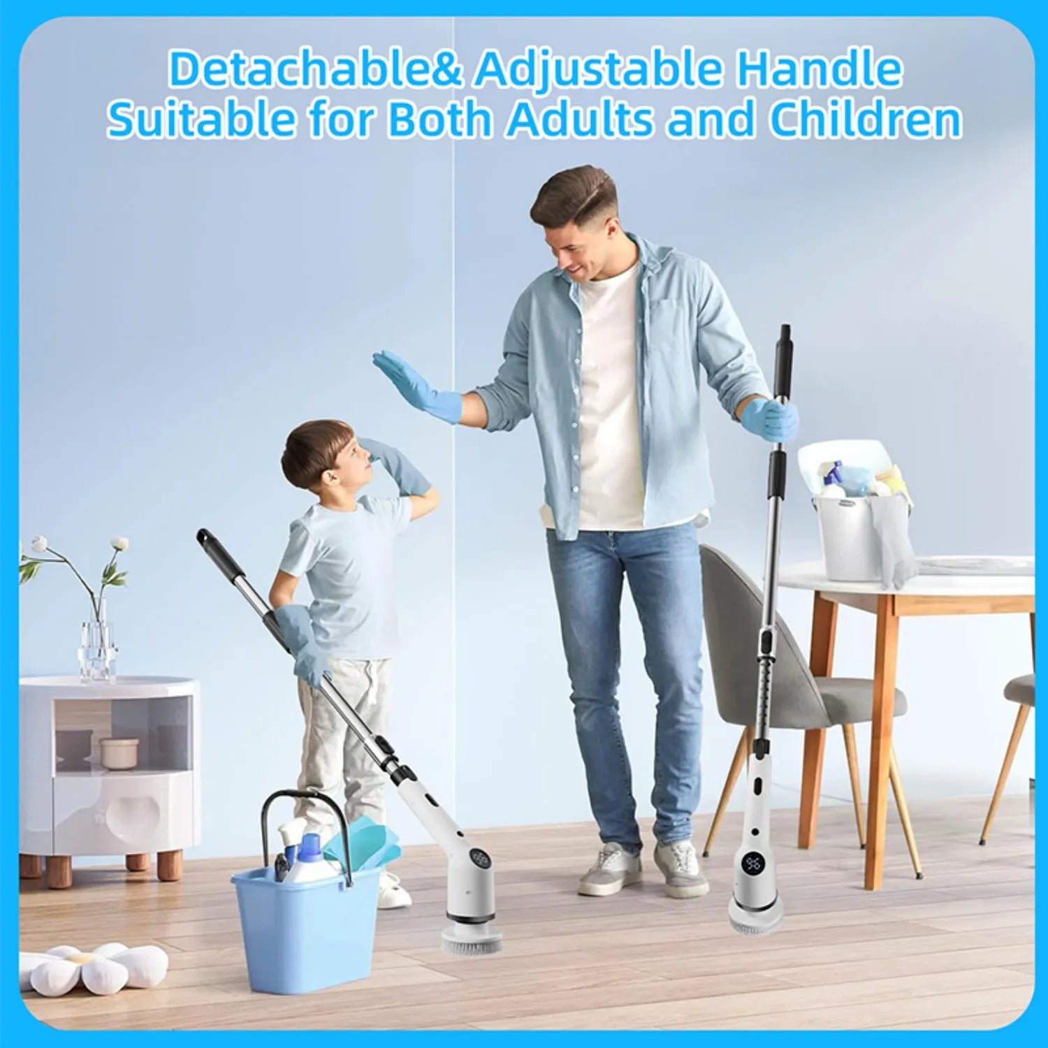 Cordless Electric Spin Cleaning Brush with 8 Brush Heads, 1300mAh Battery & 3 Speeds (350/400/450 RPM), Extendable Handle