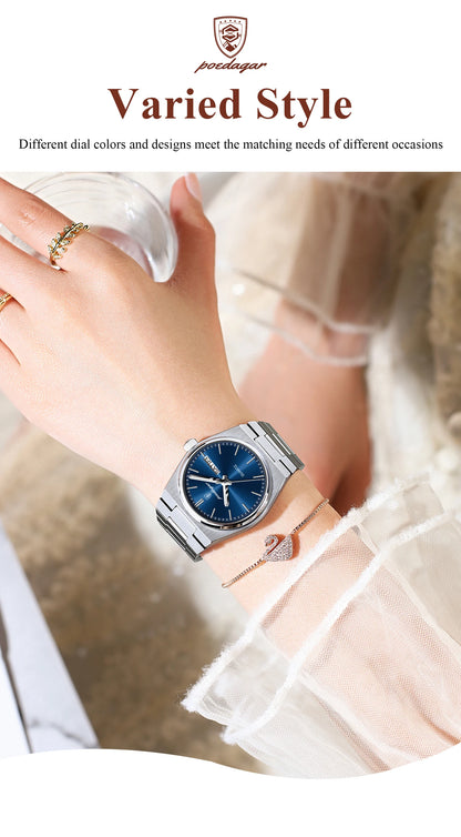 POEDAGAR Top Exquisite Woman Wristwatch Waterproof Luminous Quartz Casual Ladies Watch Date Week Stainless Steel Women's Watches
