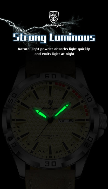 POEDAGAR Original Business Man Wristwatch Waterproof Luminous Date Week Casual Watch For Men Quartz Leather Luxury Fashion Men's Watches Reloj