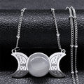 New Witchcraft Triple Moon Pendant Celtic Witch Knot Necklace Wicca Stainless Steel Opal Stone Triple  Goddess Necklaces Jewelry