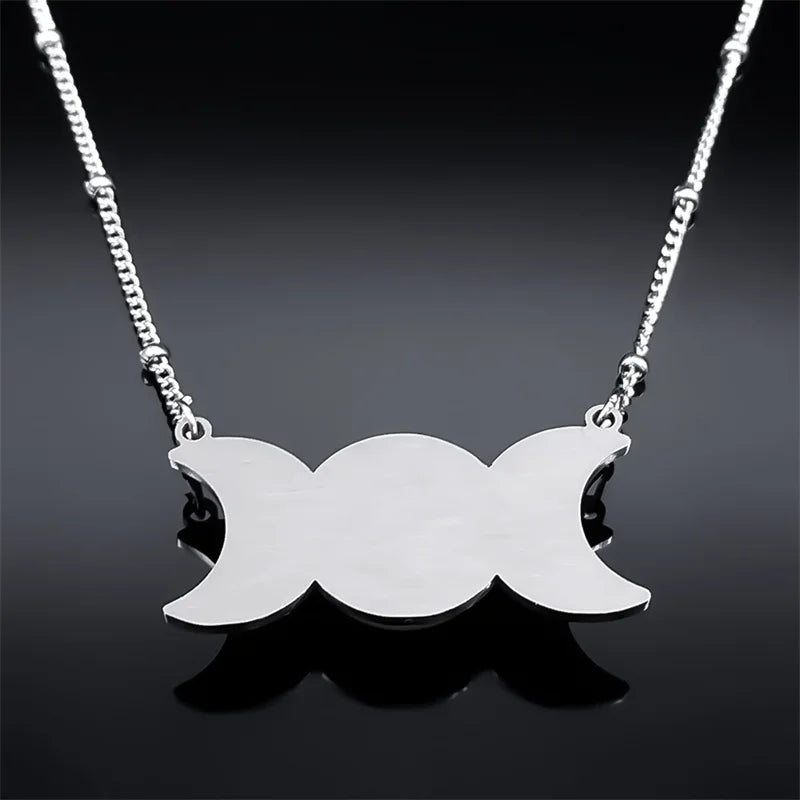 New Witchcraft Triple Moon Pendant Celtic Witch Knot Necklace Wicca Stainless Steel Opal Stone Triple  Goddess Necklaces Jewelry