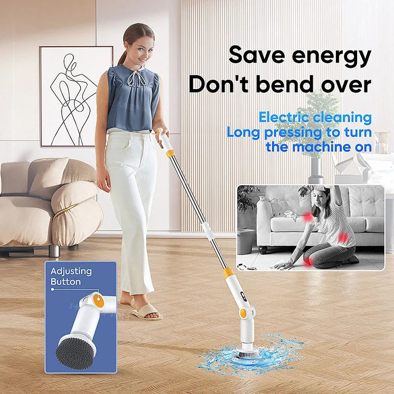HOMEFISH NEW 8-in-1 Electric Spin Scrubber Wireless Cleaning Brush  Waterproof Bathroom Scrubber Adjustable Extension Handle