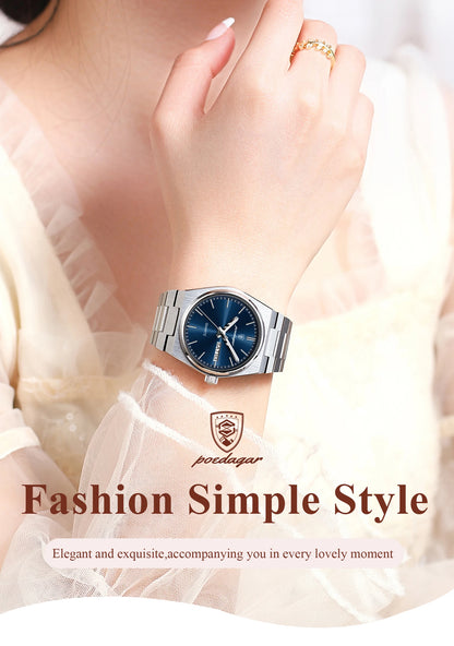 POEDAGAR Top Exquisite Woman Wristwatch Waterproof Luminous Quartz Casual Ladies Watch Date Week Stainless Steel Women's Watches