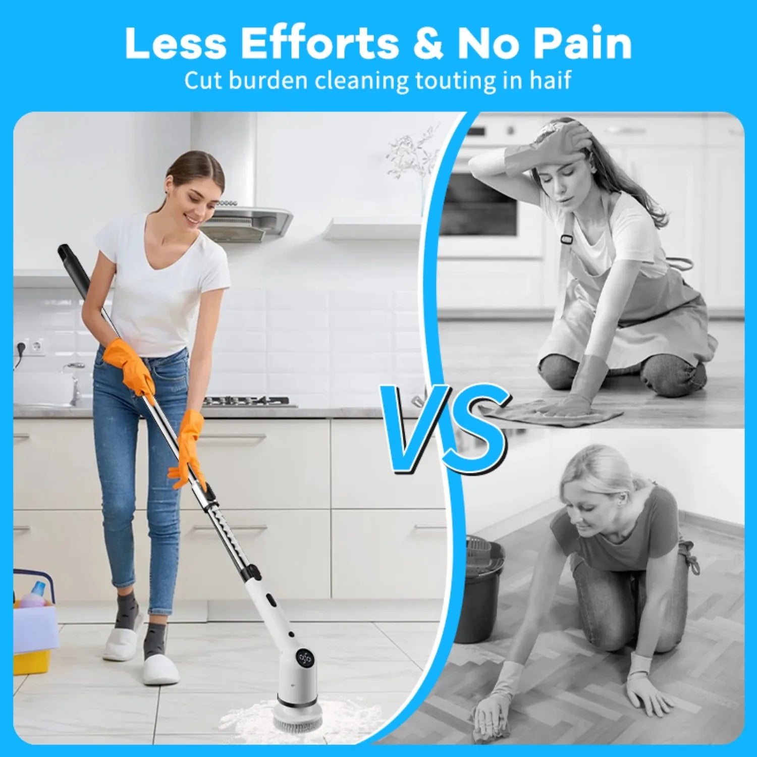 Cordless Electric Spin Cleaning Brush with 8 Brush Heads, 1300mAh Battery & 3 Speeds (350/400/450 RPM), Extendable Handle