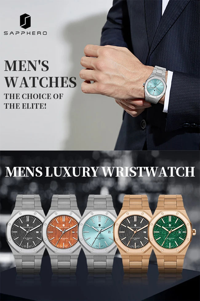 SAPPHERO Fashion Men's Watches Stainless Steel Watches Men's Business Watches Date Display Waterproof Men's Watches For Men