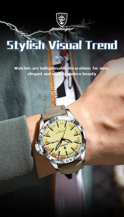 POEDAGAR Original Business Man Wristwatch Waterproof Luminous Date Week Casual Watch For Men Quartz Leather Luxury Fashion Men's Watches Reloj