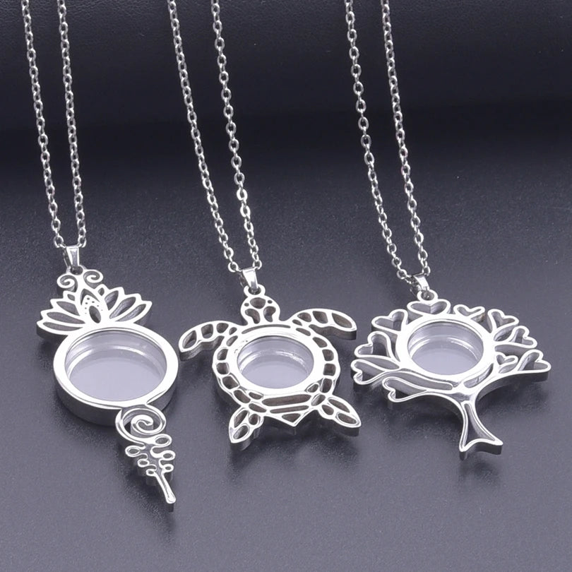 1Pc Gothic Moon Cross Round Memory Relicario Pendant Necklaces Jewelry Animal Glass Floating Cremation Ashes Locket Men Collares