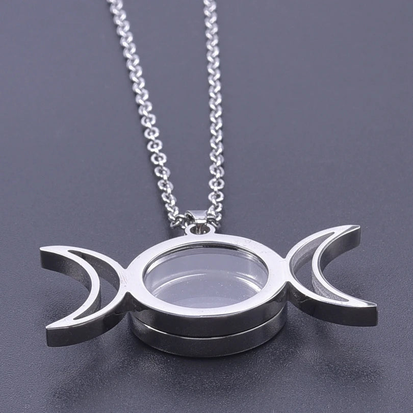 1Pc Gothic Moon Cross Round Memory Relicario Pendant Necklaces Jewelry Animal Glass Floating Cremation Ashes Locket Men Collares