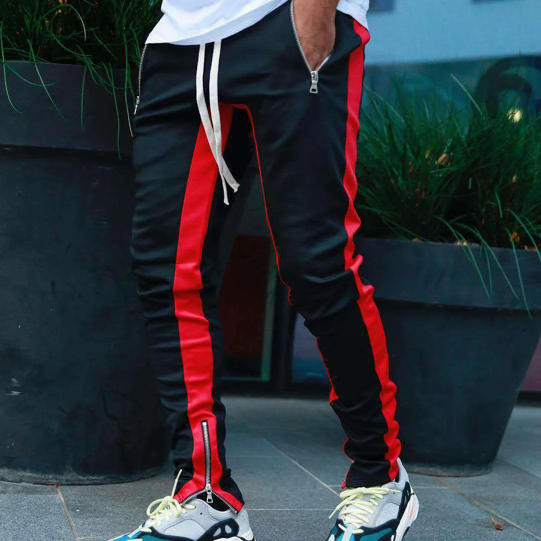   2024 New Sports Casual Pants Low Feet Zip Pocket Cotton Summer Pants Casual Men's Sports Pants Running Pants Splice Stripe Gym