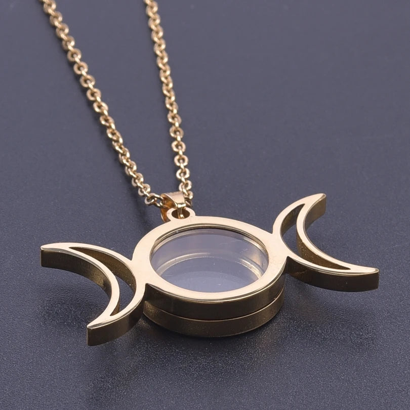 1Pc Gothic Moon Cross Round Memory Relicario Pendant Necklaces Jewelry Animal Glass Floating Cremation Ashes Locket Men Collares